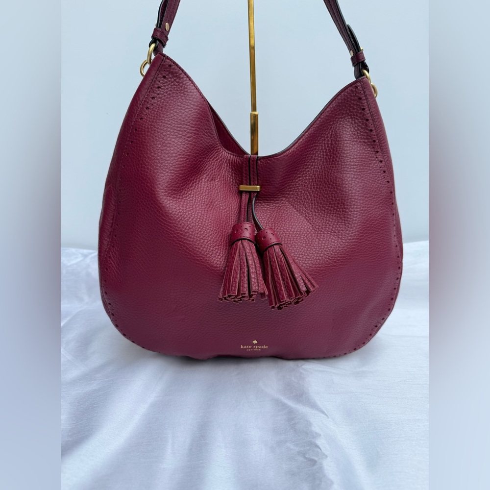 Kate Spade James Street Mason Large Merlot Cow Leather Hobo Bag With Tassel - Picture 11 of 17